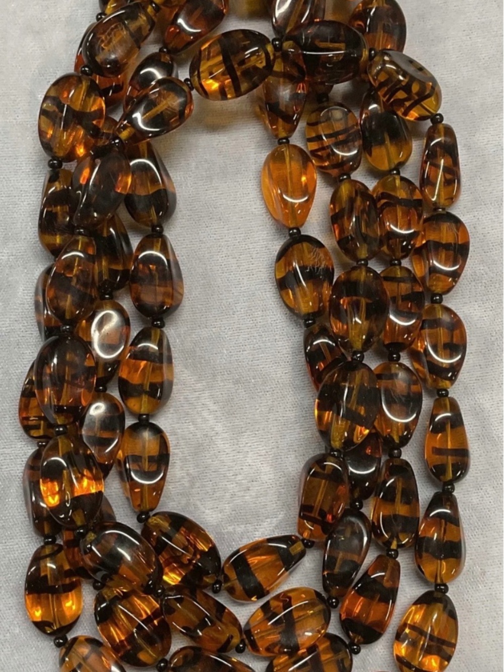 Vintage Amber Black Root Beer Glass Necklace 30" Drop VERY LONG - Picture 7 of 16